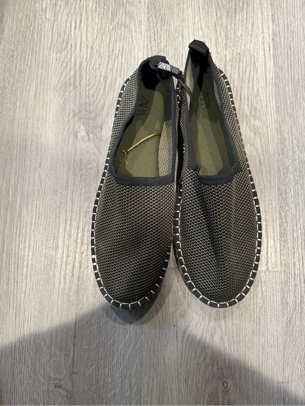 ZARA Green & Black  Knit Espadrille Slip-Ons with Contrast Stitching